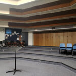 The empty Rim High School music room